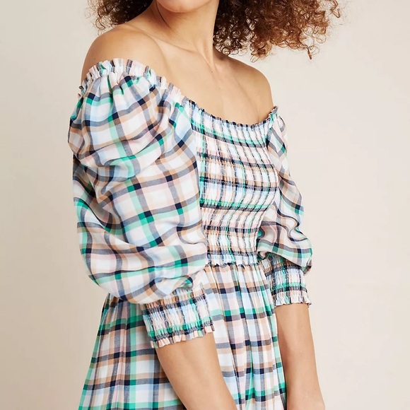 Anthropologie Maeve Cerie Smocked Plaid Maxi Dress Boho Square Neck Size Large - Picture 11 of 14
